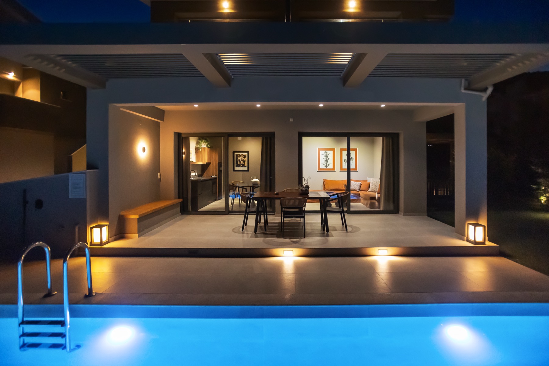 Exterior real estate photograph of a modern villa